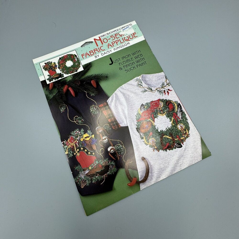Vtg Daisy Kingdom No Sew Fabric Applique 6981 Buckaroo Christmas NOS Wreath Boot